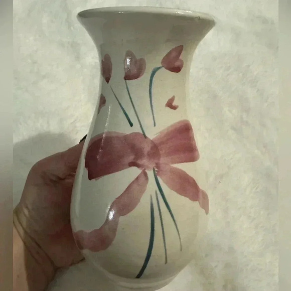VTG Ceramic Pottery Flowers & Hearts Country Vase Cottagecore Glazed Grannycore - Picture 5 of 13